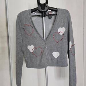 Torrid Gray Cardigan with White and Red Heart Accents